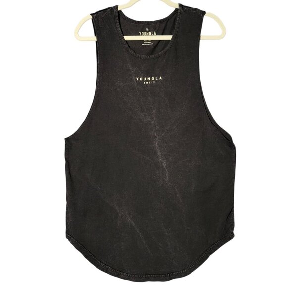 YoungLA Mens 307 Black Long Summer Muscle Bodybuilding Gym Tank Medium Workout - Picture 1 of 8